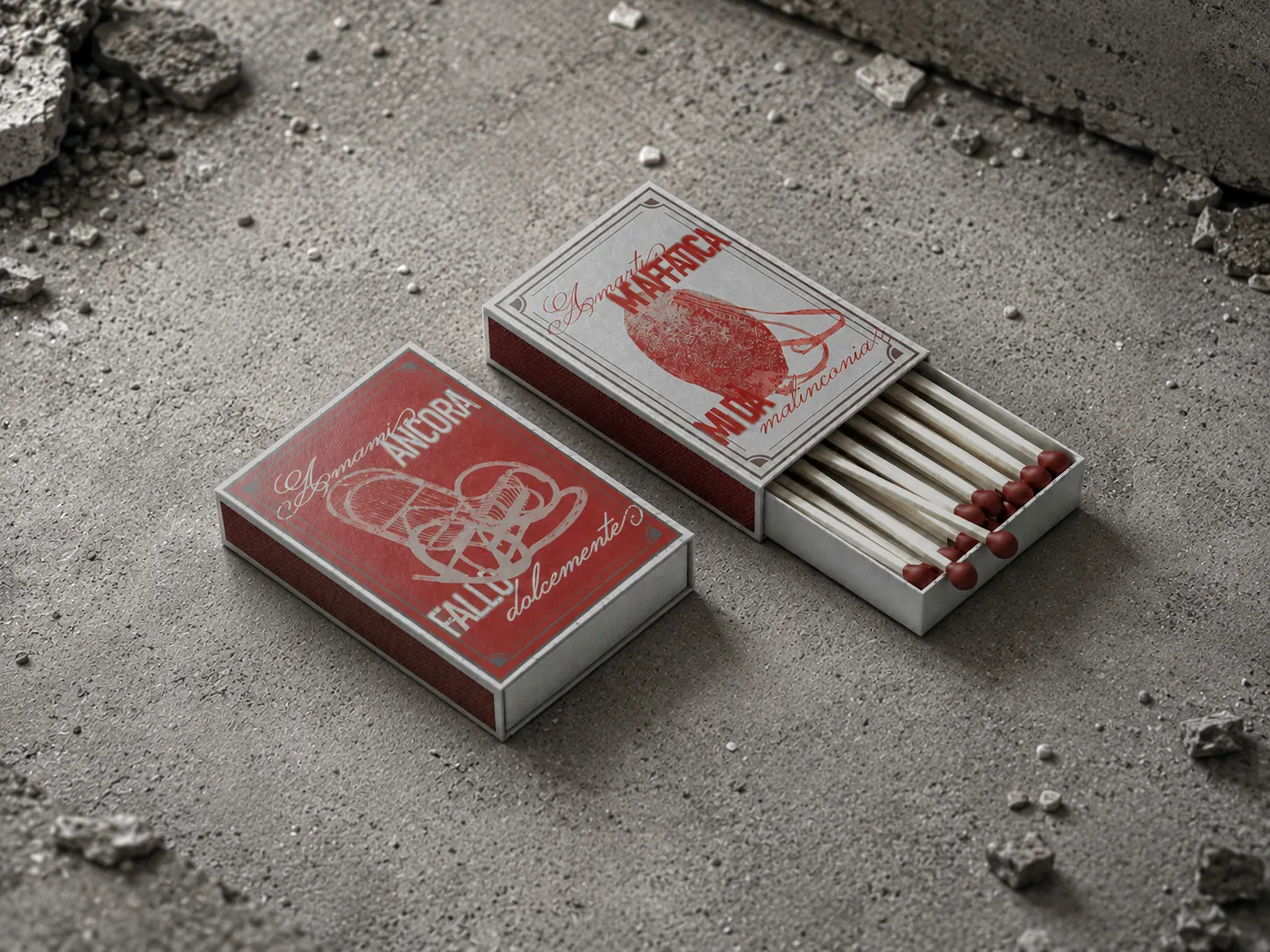 Amandoti poster design matchbox mockup