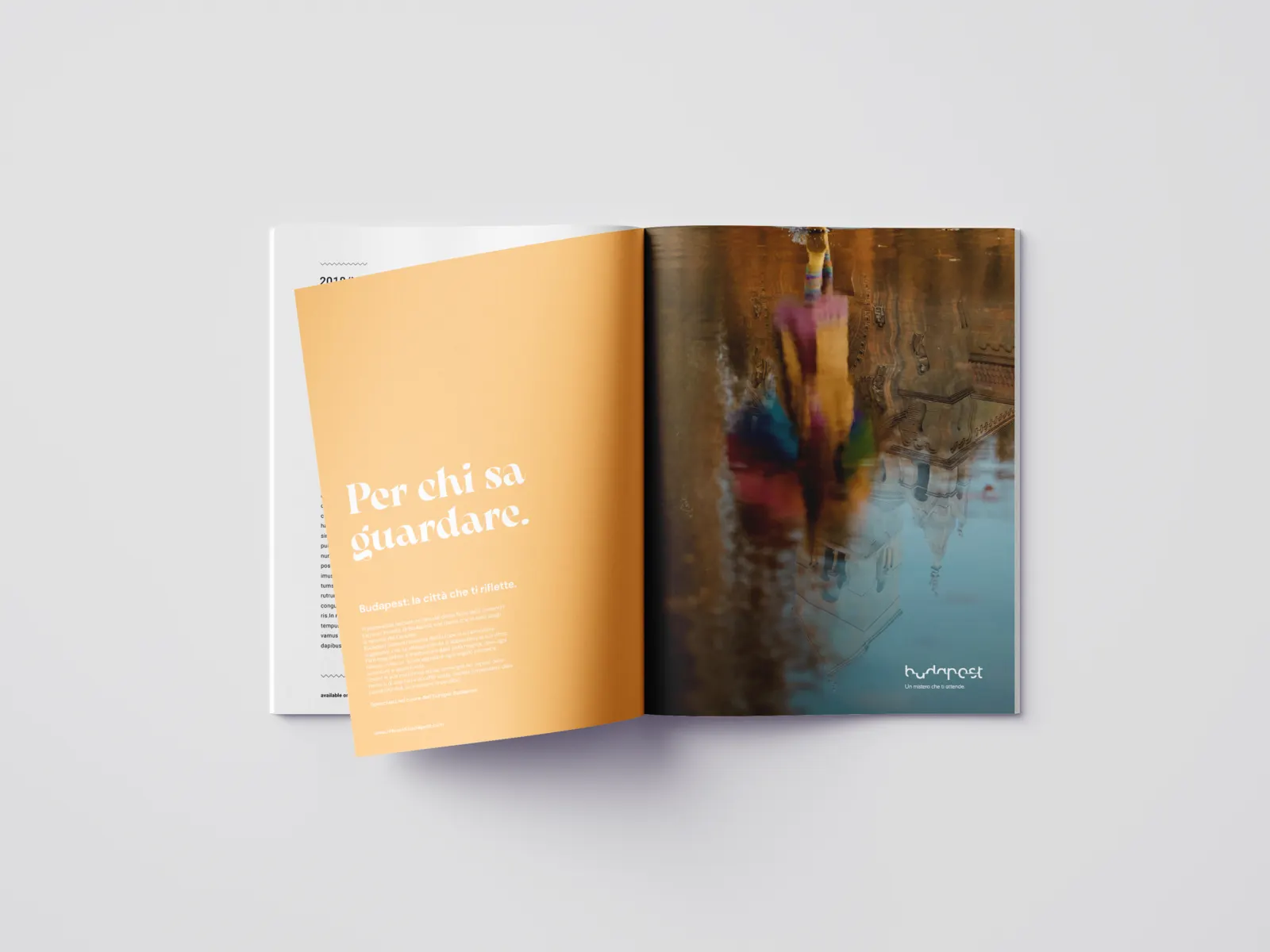 Budapest, città dei riflessi mockup rivista arancio