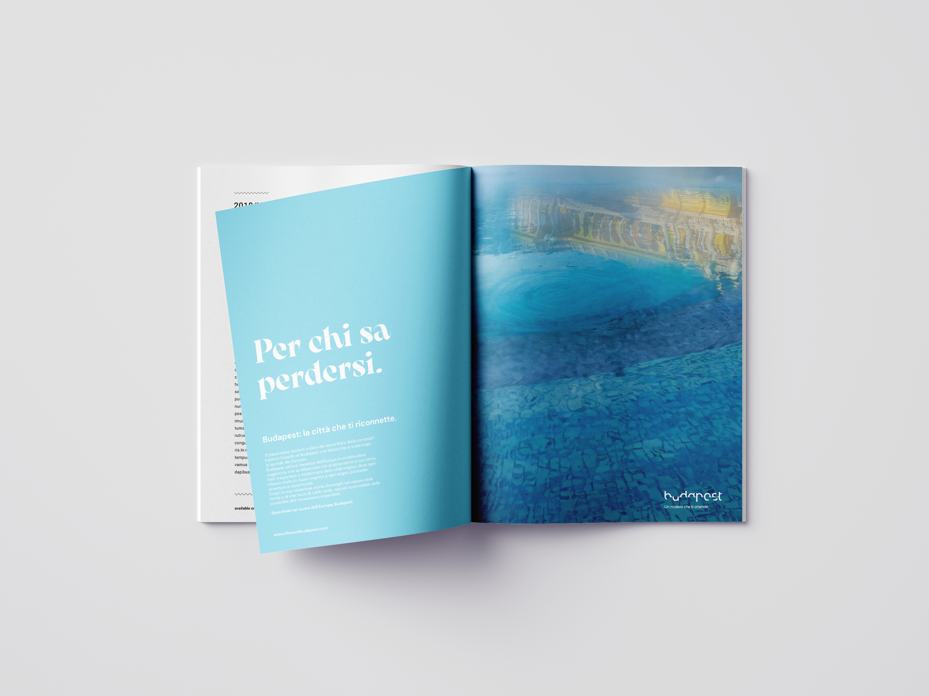 Budapest, città dei riflessi mockup rivista celeste